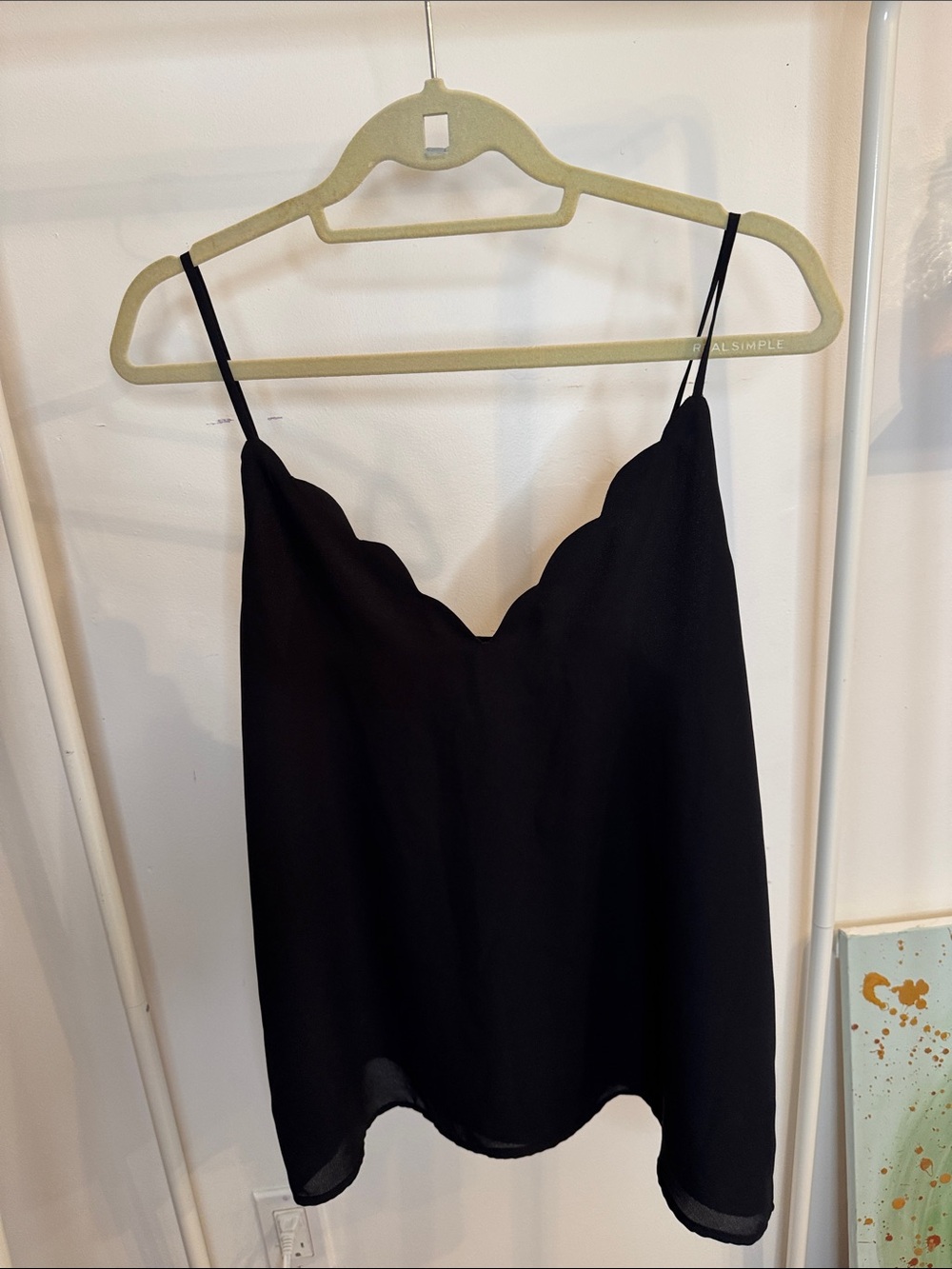 Scallop V-Neck Black Cami Top